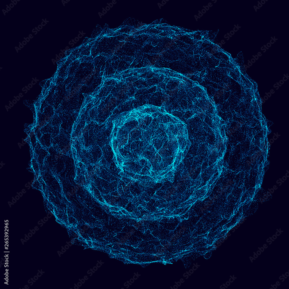 Poster Abstract 3d sphere. Sphere with twist lines. Glowing lines twisting Logo design. Outer space object. Futuristic technology style. Sphere particles. 3d rendering.