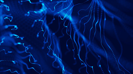 Wave 3d. Big data visualization. Data technology background. Abstract background. 3d rendering. Data array visual concept. Equalizer for music