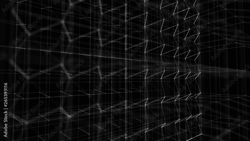 Poster blockchain technology concept. big data visualization. 3d illustration. distributed register technol