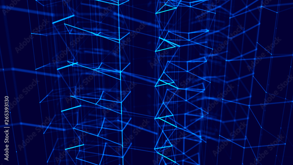 Poster blockchain technology concept. big data visualization. 3d illustration. distributed register technol