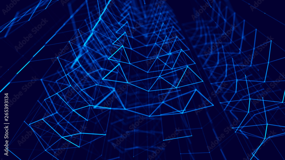 Poster blockchain technology concept. big data visualization. 3d illustration. distributed register technol