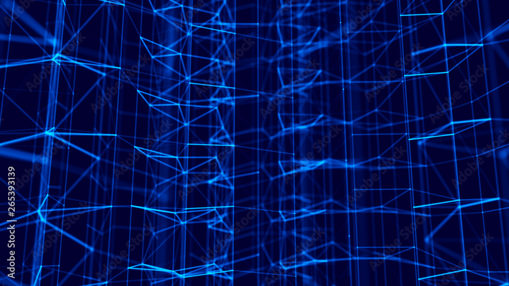 Poster blockchain technology concept. big data visualization. 3d illustration. distributed register technol