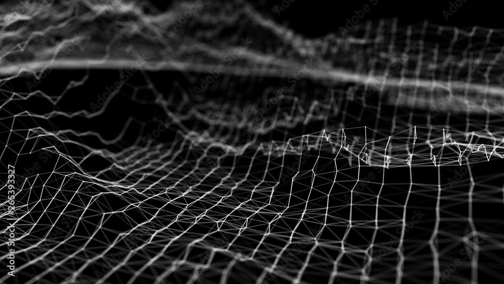 Poster wave 3d. wave of particles. abstract background with a futuristic wave. big data visualization. tech