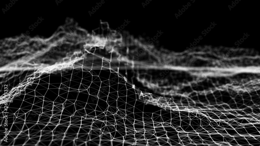 Poster wave 3d. wave of particles. abstract background with a futuristic wave. big data visualization. tech