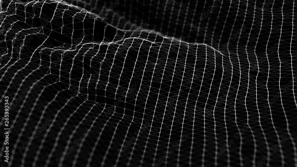 Poster wave 3d. wave of particles. abstract background with a futuristic wave. big data visualization. tech