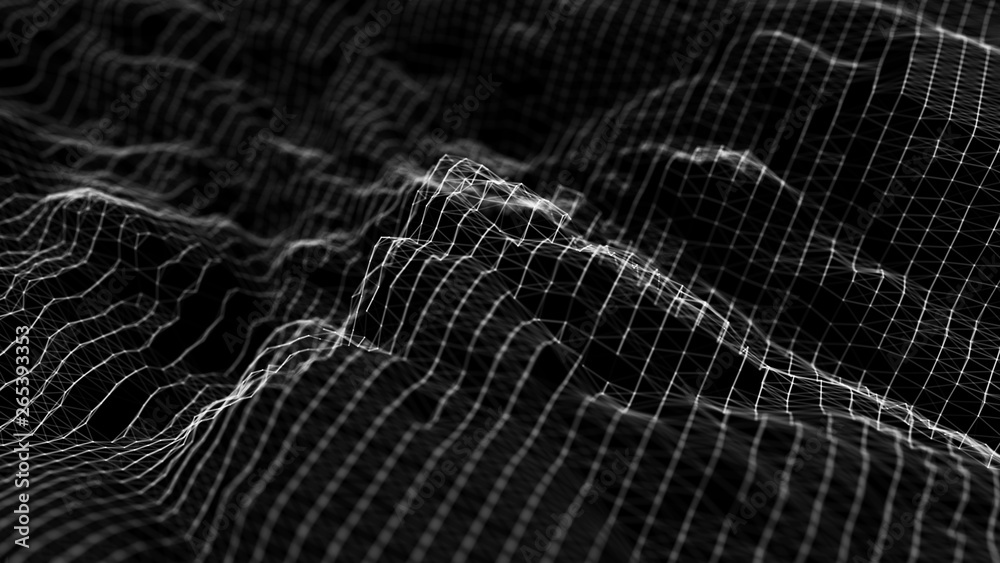 Poster wave 3d. wave of particles. abstract background with a futuristic wave. big data visualization. tech