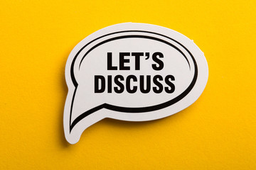 Let Us Discuss Speech Bubble Isolated On Yellow Background - obrazy, fototapety, plakaty