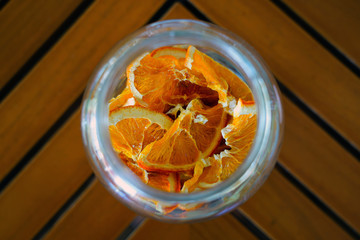 Glass jar of dried orange slices