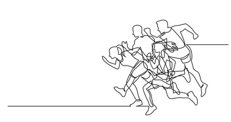 Fototapeta na wymiar continuous line drawing of group of athletes running