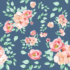 watercolor floral and leaves seamless pattern