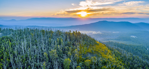 Sunset over mountains and forest in Yarra Ranges National Park