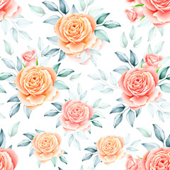 watercolor floral and leaves seamless pattern