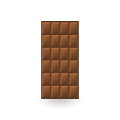 Milky chocolate bar isolated on white background. Brown chocolate without packaging wrap or box