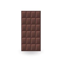 Dark chocolate bar isolated on white background. Bitter chocolate without packaging wrap or box