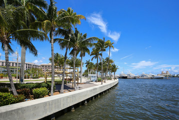 Water skyline view of downtown West Palm Beach, Florida, USA.