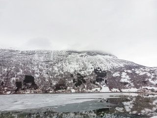 Reflection of mountain at Beisfjord during winter, Norway