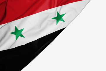 Syria flag of fabric with copyspace for your text on white background.