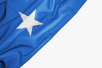 Somalia flag of fabric with copyspace for your text on white background.