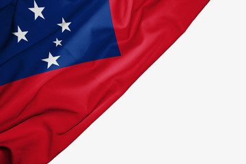 Western Samoa flag of fabric with copyspace for your text on white background.