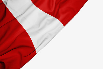 Peru flag of fabric with copyspace for your text on white background.