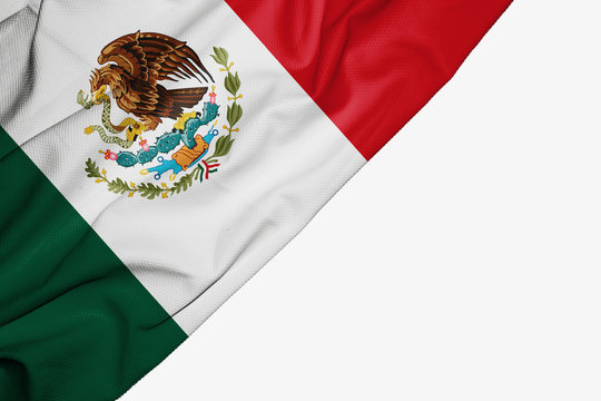 Mexico flag of fabric with copyspace for your text on white background.