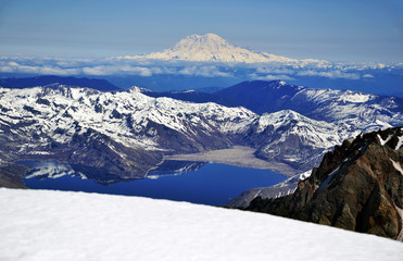 Closeup of Summit crater of Mount Saint Helens volcano in the Cascade Mountains, Washington State USA