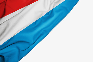 Luxembourg flag of fabric with copyspace for your text on white background.