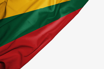 Lithuania flag of fabric with copyspace for your text on white background.