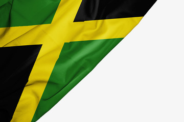 Jamaica flag of fabric with copyspace for your text on white background.