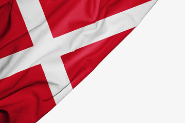 Denmark flag of fabric with copyspace for your text on white background.