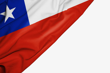 Chile flag of fabric with copyspace for your text on white background.