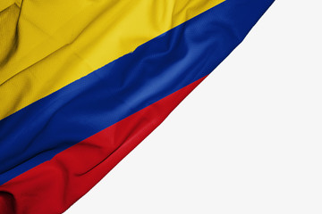 Colombia flag of fabric with copyspace for your text on white background.