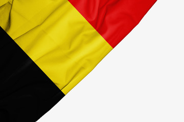 Belgium flag of fabric with copyspace for your text on white background.
