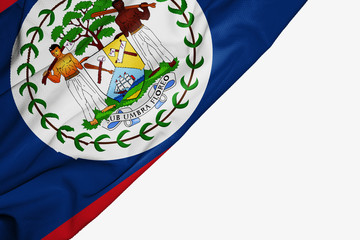 Belize flag of fabric with copyspace for your text on white background.