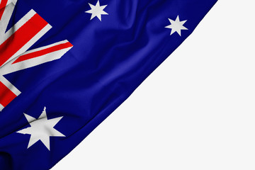 Australian flag of fabric with copyspace for your text on white background.