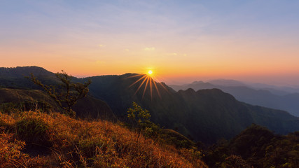 Mountain from the highest point of the sunset view.