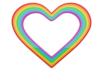 Rainbow heart shaped isolated on white background. 3D illustration.