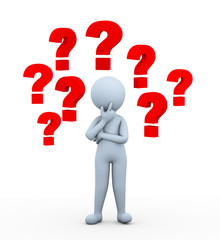 3d confused puzzled man and question marks symbols