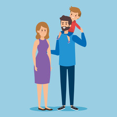 happy man and woman with their son and hairstyle