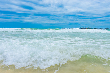 beach and tropical sea  on blue sky background.