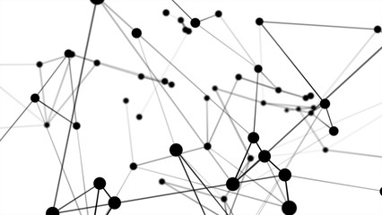 Abstract futuristic dot circle and line molecule network structure graphic illustration black color white background. Computer network connection digital technology concept.
