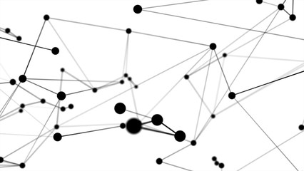 Abstract futuristic dot circle and line molecule network structure graphic illustration black color white background. Computer network connection digital technology concept.