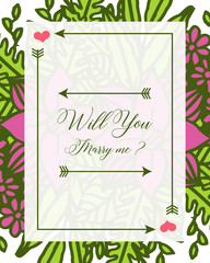 Vector illustration lettering will you marry me with style of green leafy flower frames