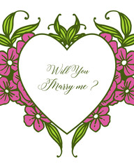 Vector illustration decor will you marry me with beauty purple wreath frame