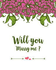 Vector illustration various pattern purple bouqet frame for template will you marry me