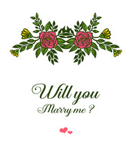 Vector illustration style leaf wreath frame for card will you marry me