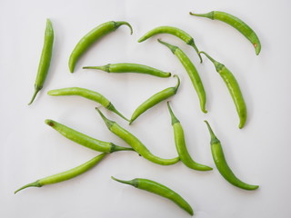 close up green chili pepper on white background
