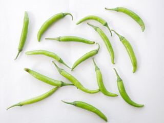 close up green chili pepper on white background