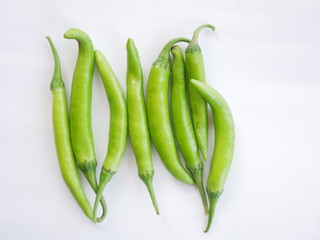 close up green chili pepper on white background