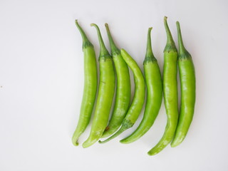 close up green chili pepper on white background